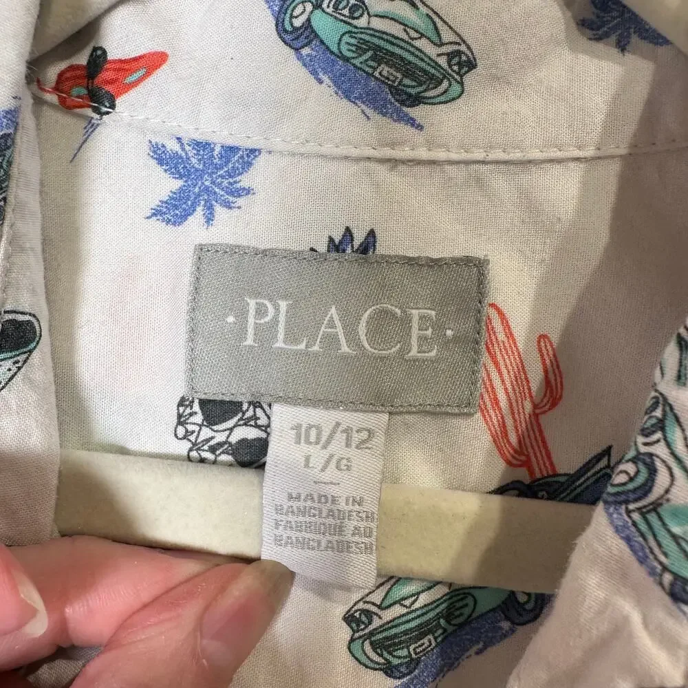 Children's Place Boys Large 10/12 Short Sleeve Button Down Cars Tacos Cactus